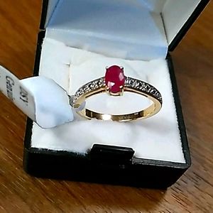 Genuine Ruby, Gold Plated, Silver Inlaid Ring